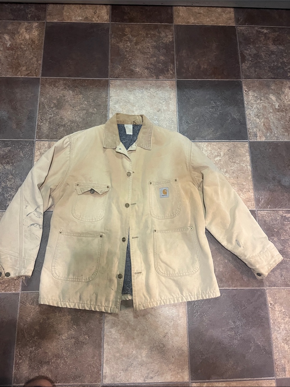 Carhartt Light Tan Work Jacket with Corduroy Collar
